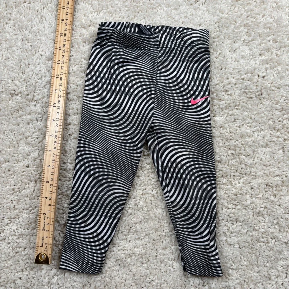 Nike Dri-FIT Toddler Girls Leggings Black White Swirl Print Pink‎ Swoosh 18M